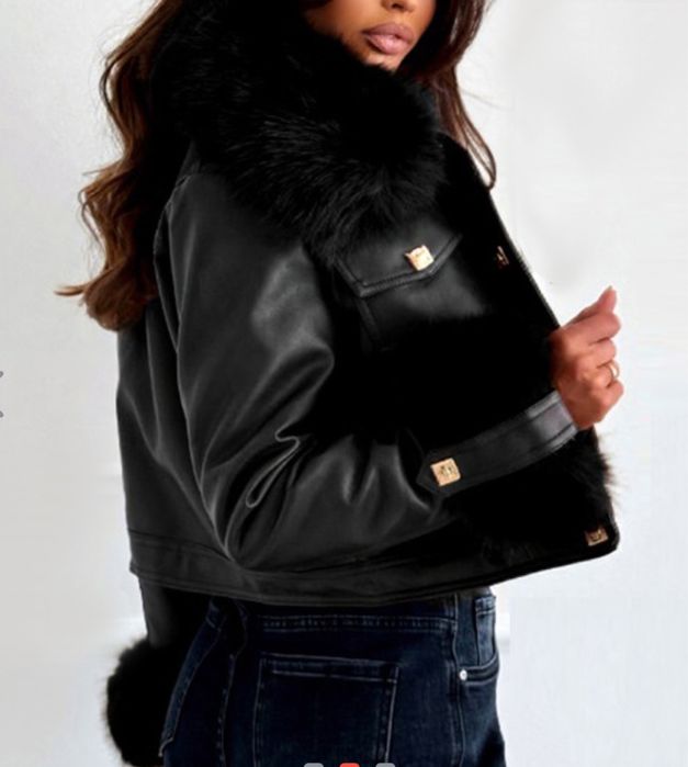 Стилно дамско яке с пух, M