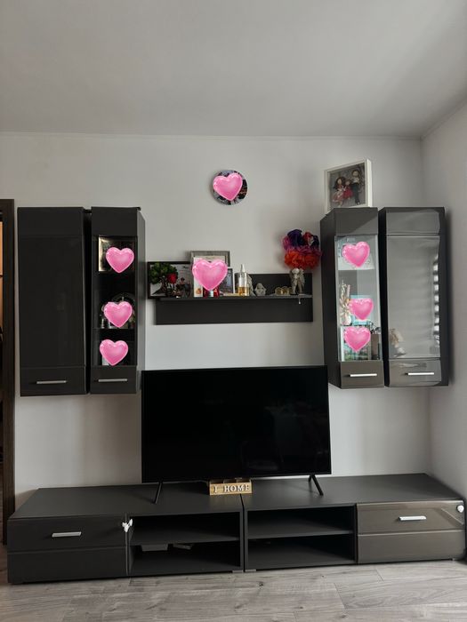 Biblioteca living-Mobexpert, gri antracit lucios.