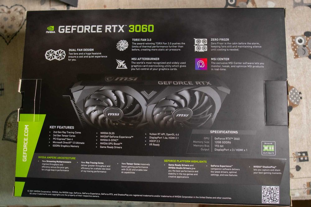 MSI Ventus 2X Geforce RTX 3060 OC, 12GB GDDR6, 192bit
