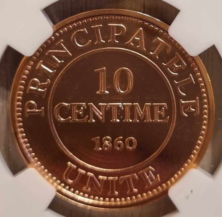 Moneda 10 centime Al. i. Cuza, replica BNR gradata NGC PF 68