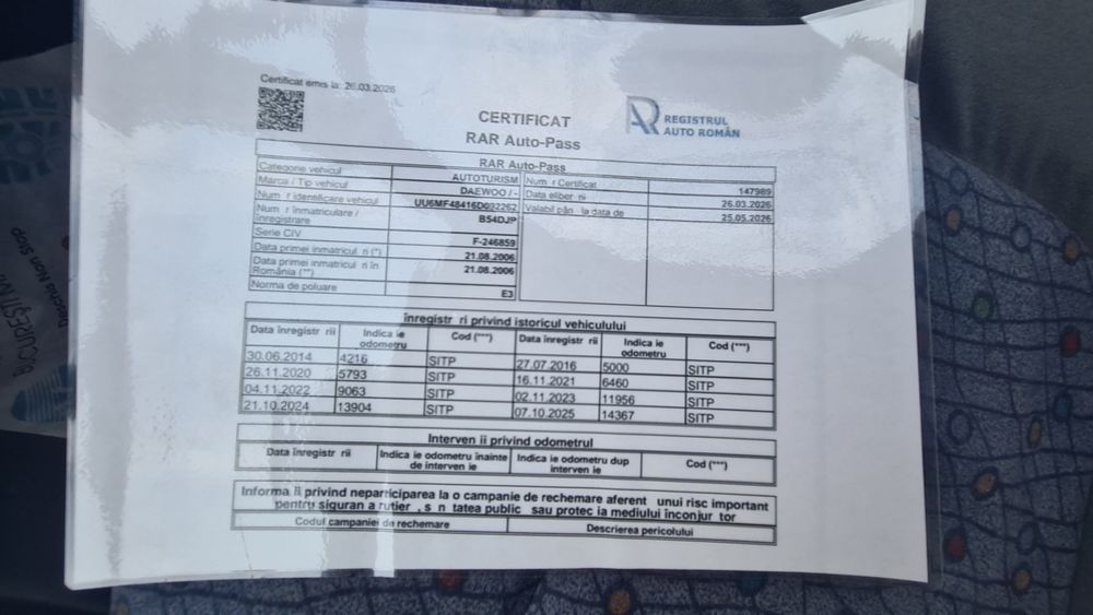 Daewoo matiz..2006 14.500 km 1500 euro