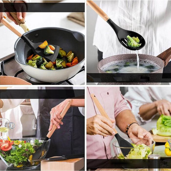 Set 5 ustensile de bucatarie, lemn si silicon, Klausberg