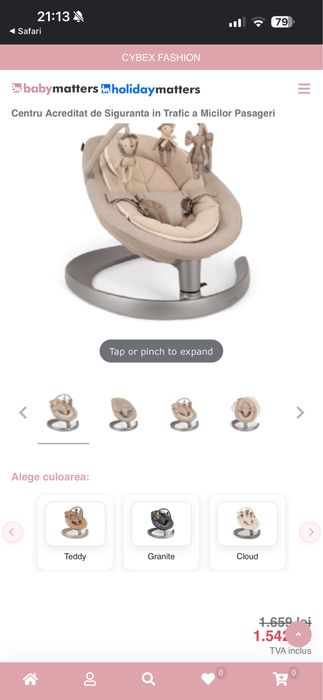 Balansoar pentru copii Nuna Leaf Grow, confortabil, cu bara de jucarii - Biscotti