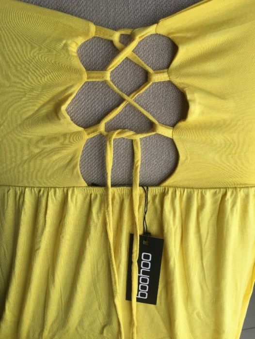 Boohoo Лятна,плажна рокля.Жълта,дълга рокля с връзки.UK12,US8