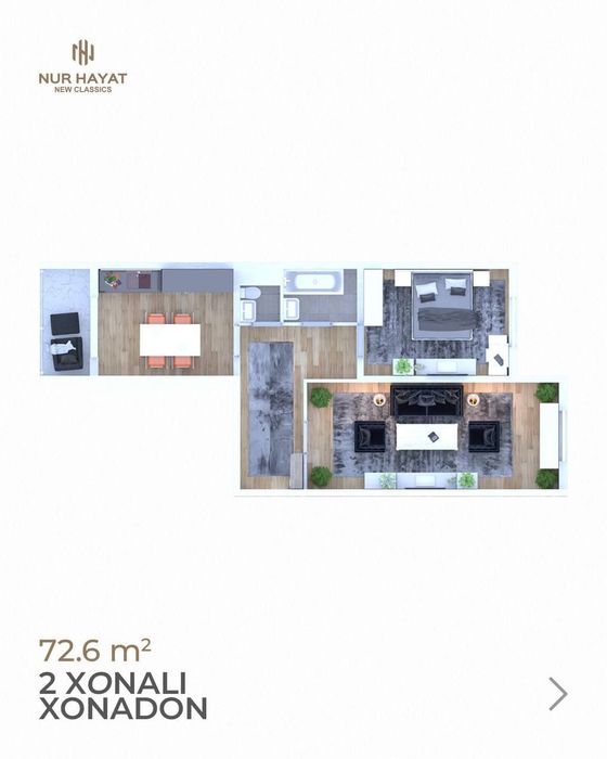 СОТИЛАДИ. Янги Хаёт тумани "Nur Hayot" ТЖ, 2 хонали, 73 кв.м