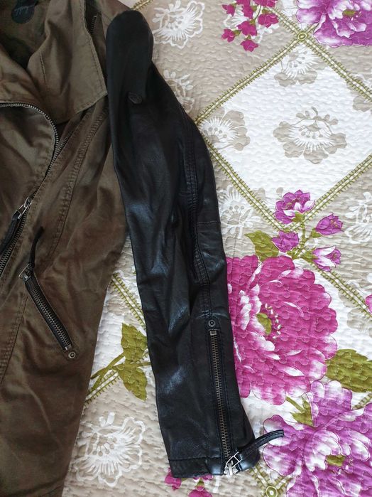 Jacheta olive army bumbac piele naturala