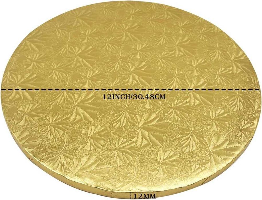 5 Броя Подложка за Торта, Луксозна Подложка, Височина 12 мм, Златисто