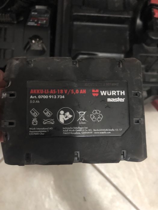 Pistol impact desfacut roti Wurth la set cu 2 acumulatori