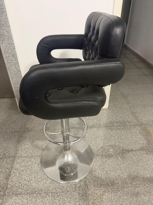 Scaun Bar / Cosmetica / Salon, Piele Ecologică Neagră, Cu Brațe