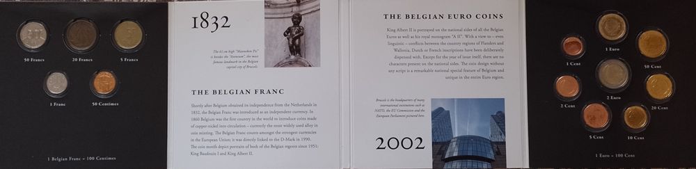 Белгия, албум с монети до и след еврото.