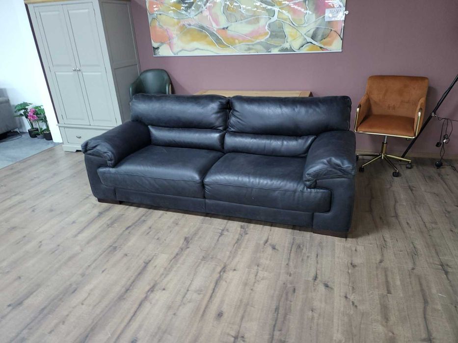 Черно-сив кожен диван тройка "Santino" - телешки бокс