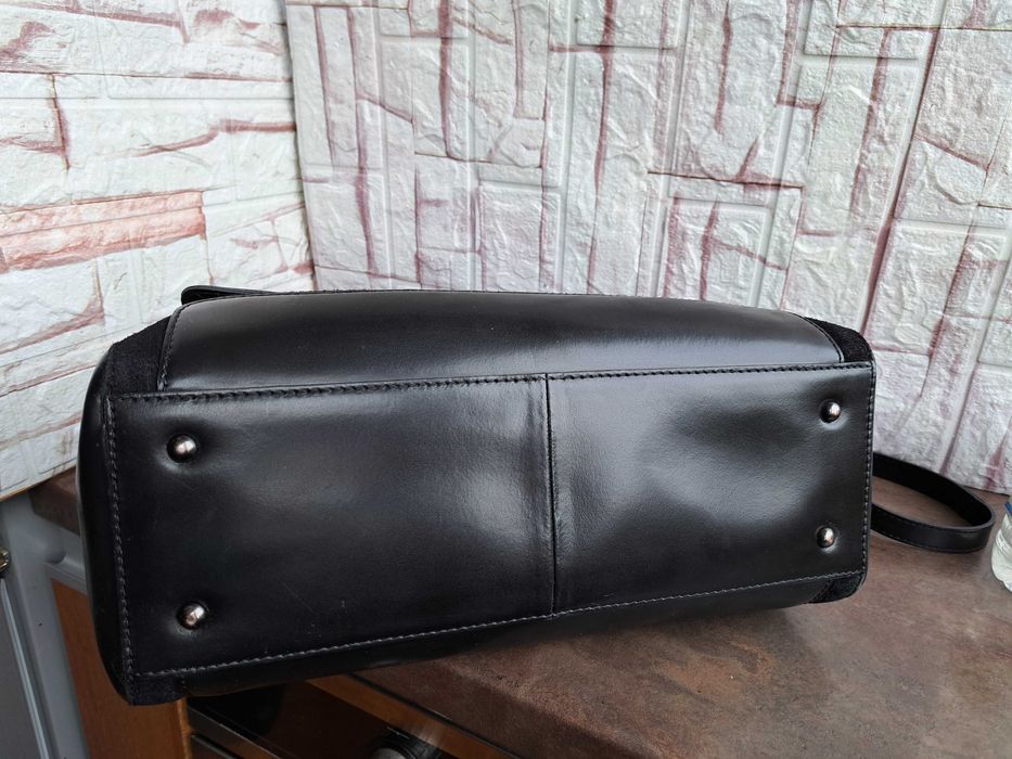 дамска чанта,черна кожена торба-естествена кожа и велур