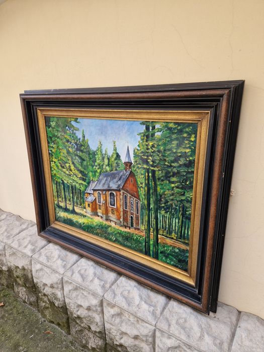 Прекрасна антикварна белгийска картина масло върху платно