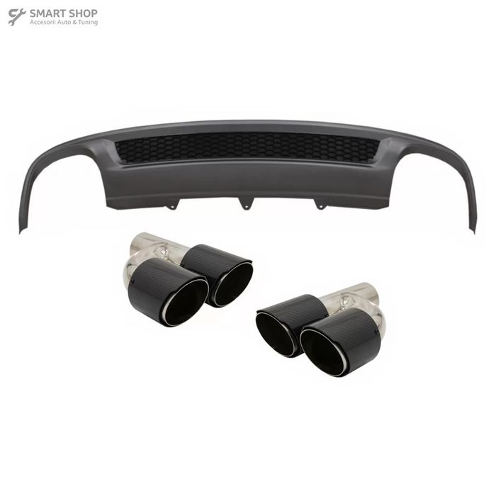 Difuzor Bara Spate si Ornamente toba Carbon Fiber Finisaj Lucios Audi
