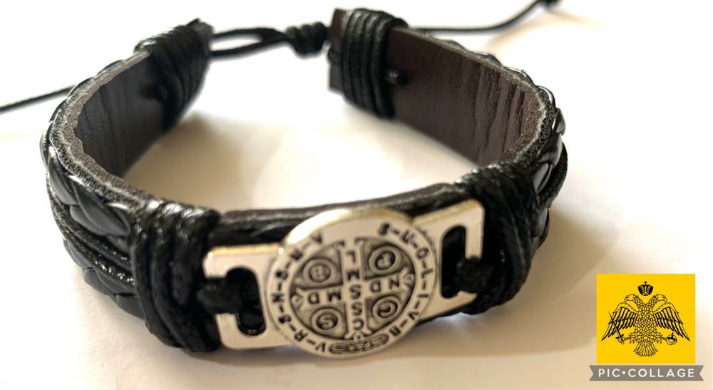 Bratară Argint Piele  Bizantin  “Sfantul Munte Athos Grecia “