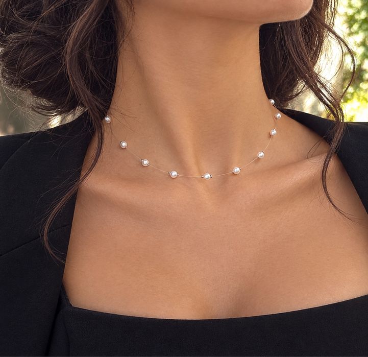 Нежно Колие на Прозрачна Корда с Перли Сваровски/Swarovski