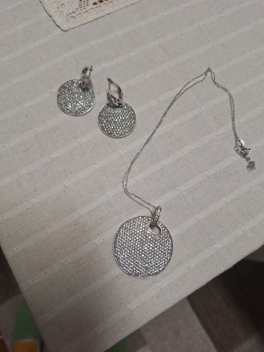 Brătără Pandora originala, charmuri argint, cercei cu cristale Swarovs