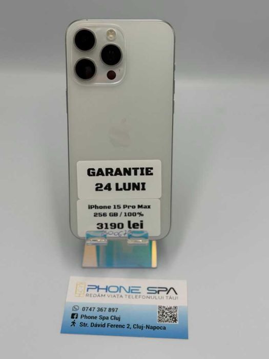 Phone 15 Pro Max 256Gb / 100% - Din magazin,cu garantie! RATE TBI !