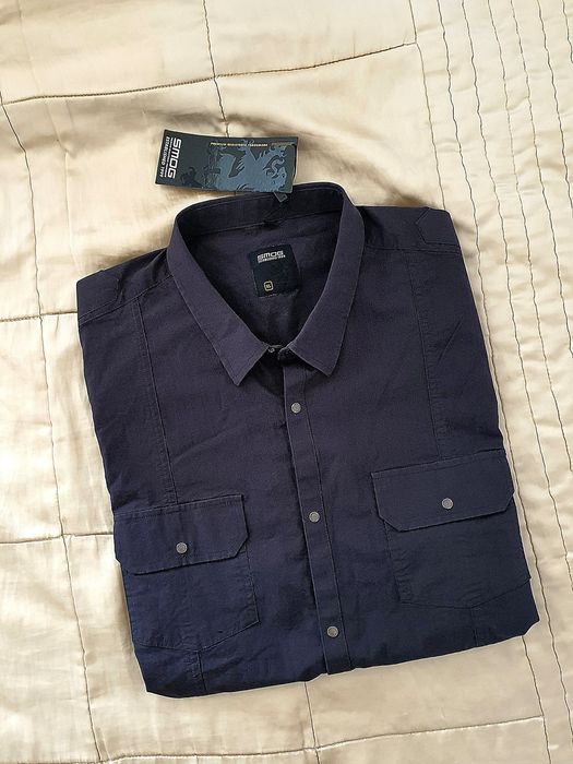SMOG XL cămașă neagră slim fit denim elastic cu capse smart casual urban premium