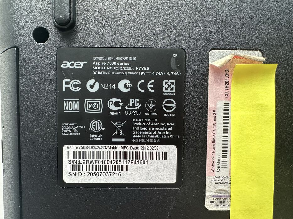 Продам ноутбук Acer Aspire 7560