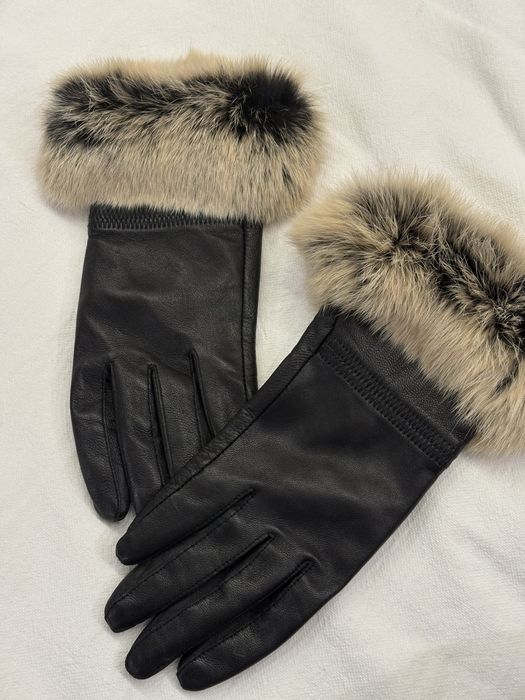 Дамски ръкавици от естествена кожа и естествен косъм лисица