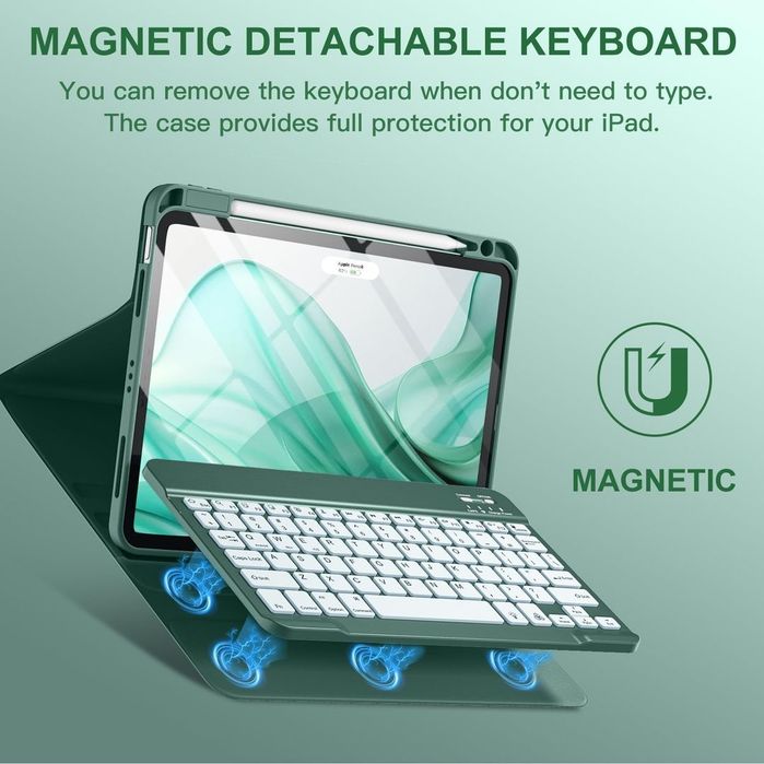 Husă iPad Air 10.9/11 cu tastatură wireless iluminată verde