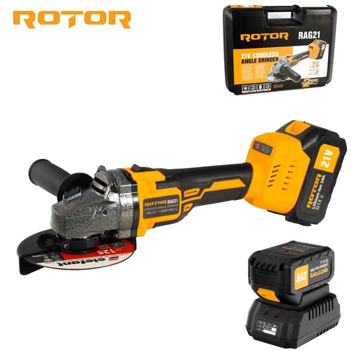 Polizor unghiular pe acumulator ROTOR RAG21 21V/3 Ah,820 W