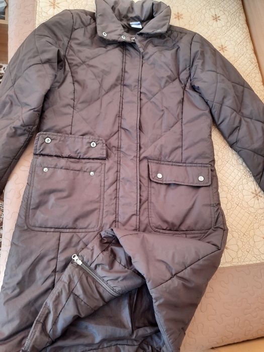 Дамска дълго ватирано кафяво шушляково палто 6-38