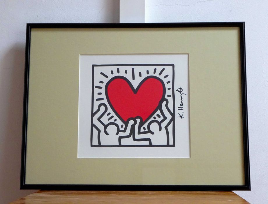 Cromolitografie Keith Haring, ’Red Heart’ | Tablou Deosebit, vechi