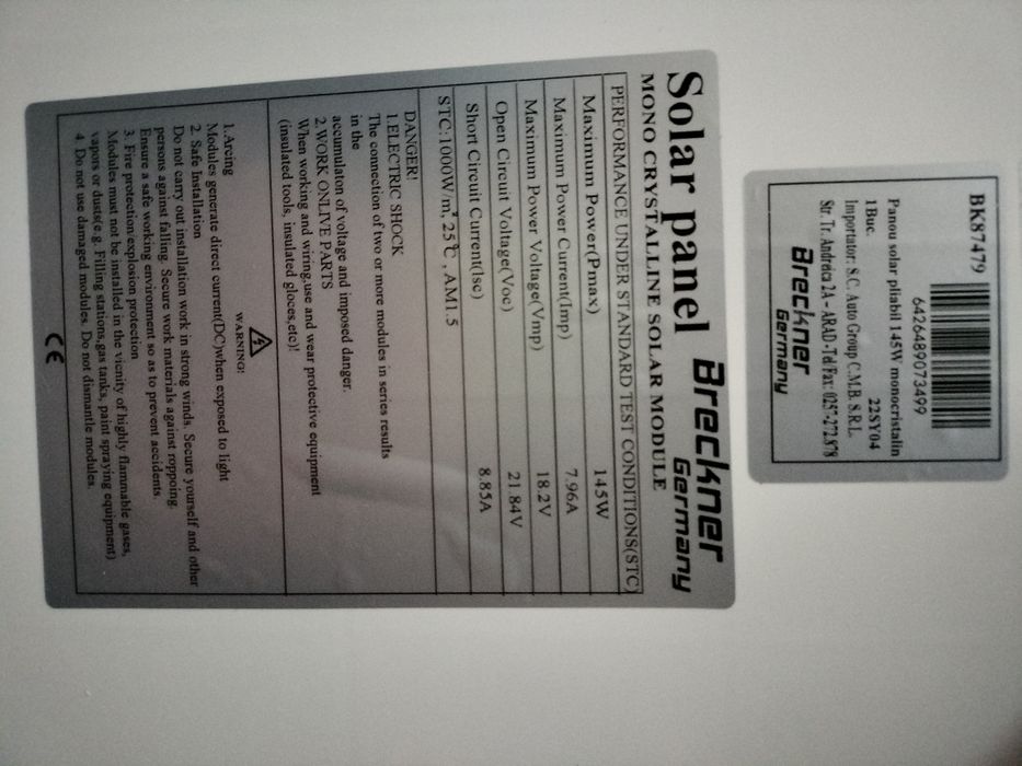 Panou solar monocristalin pliabil cu regulator 145w