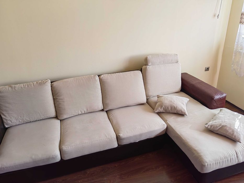 Ъглов ляв  диван  кожа с плат