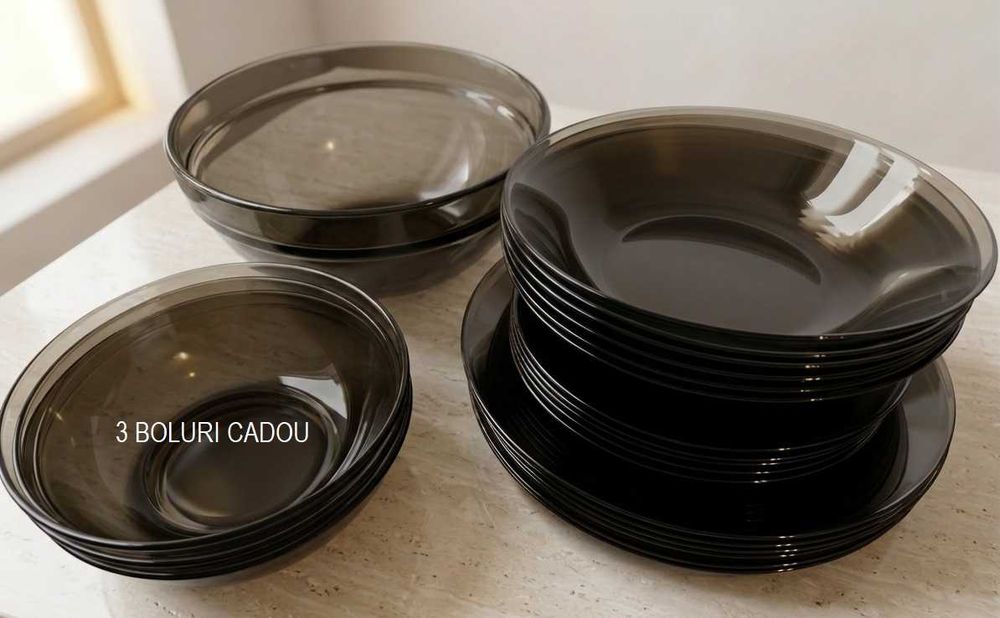 Set de vase pentru masa, Luminarc, 19 piese+ 3 cadou, maro/transparent