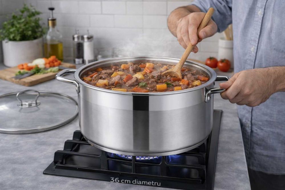 Cratita inox Royalty Line 10L cu capac metalic 36x14 cm