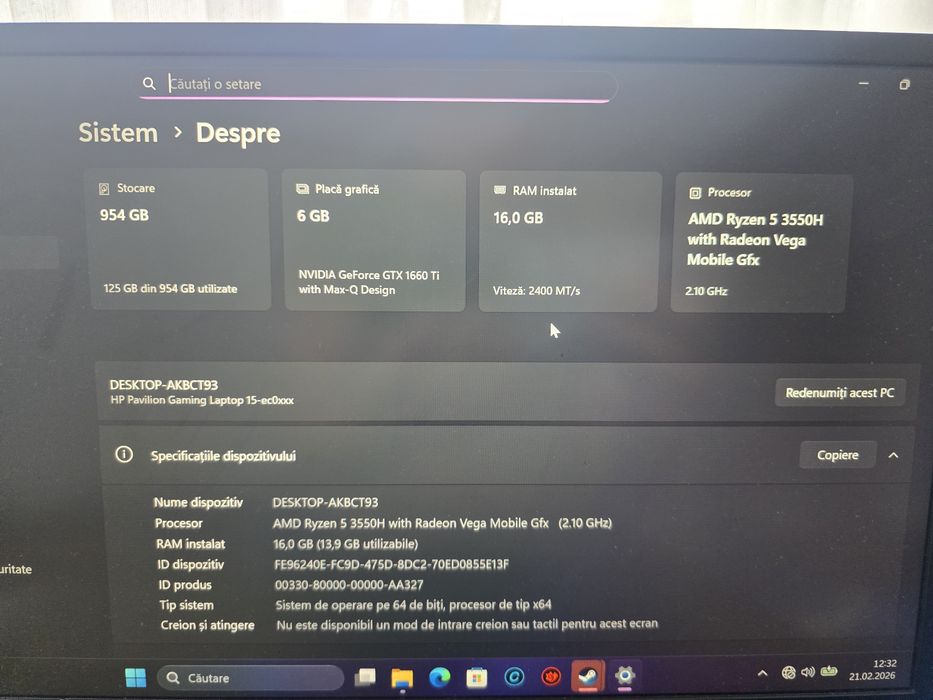 Laptop hp pavilion ryzen 5 1660ti