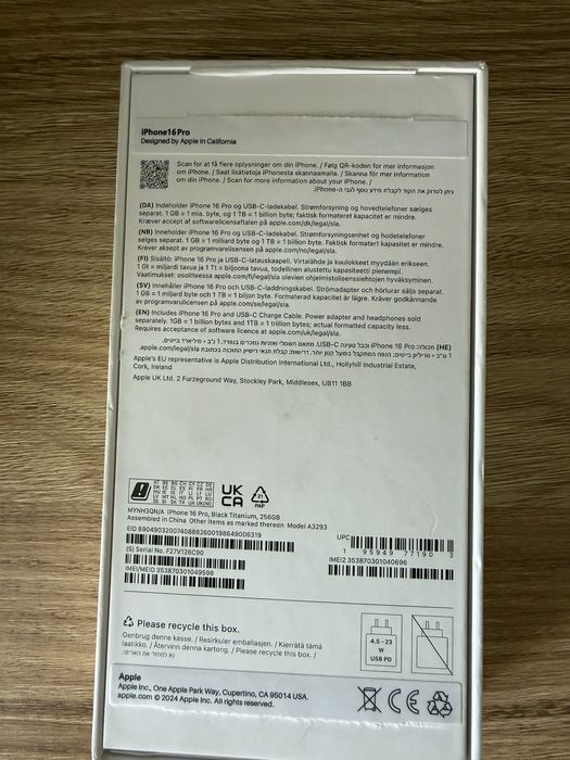 Iphone 16 Pro 256GB Black Titanium - 100% Battery Health