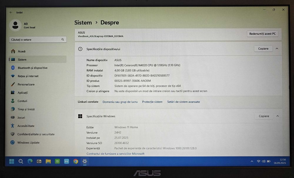 Laptop ASUS Sonic Master X515M Intel® N4020 până la 2.8 GHz, 4 GB DDR4, 256 GB SSD M.2 PCIe, Win 11 Home