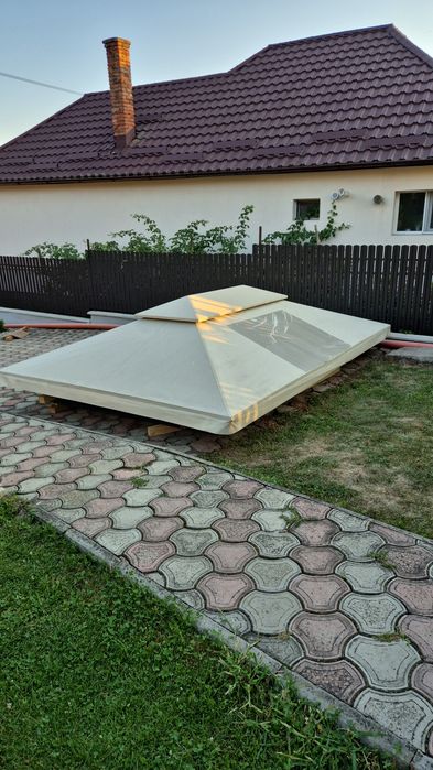 Foișor metalic 4.20x3.00 m cu prelată glisantă | Țeavă 8x8 | PVC 650 g/mp