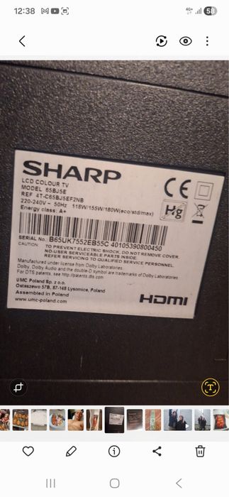 TV Sharp Aquos 65" / 165cm Smart TV Full HD, stare foarte bună