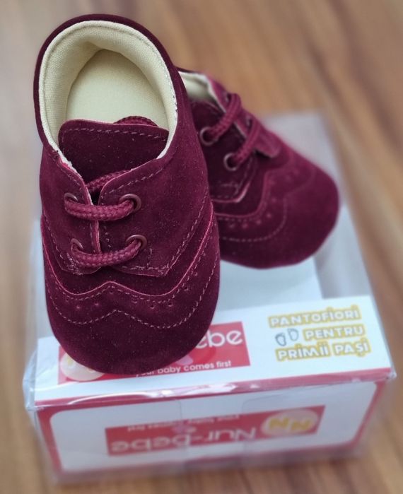 Pantofiori bebeluși băiat , catifea grena/bordo