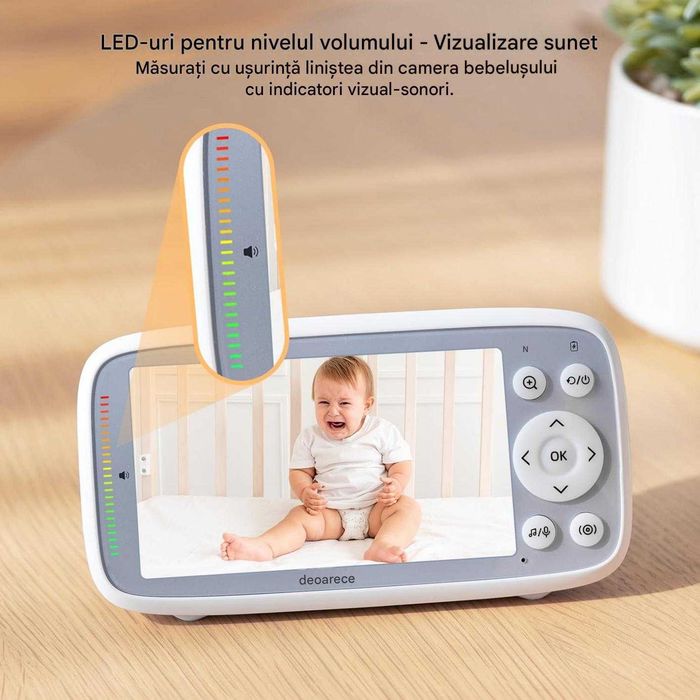 Monitor pentru bebeluși fără WiFi, ecran de 4'' 720P cu cameră și audio, mod activat prin sunet, vorbire