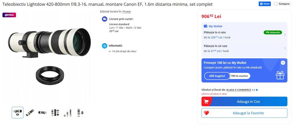Kit foto Canon EOS 1300D - 4 Obiective incluse (Super Tele 800mm)