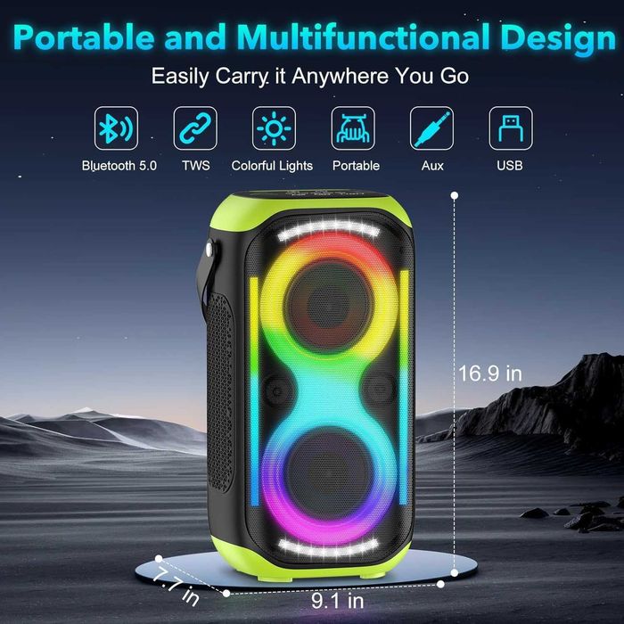 TYOTY Bluetooth високоговорител 160W, 12000 mAh, TWS, LED светлини