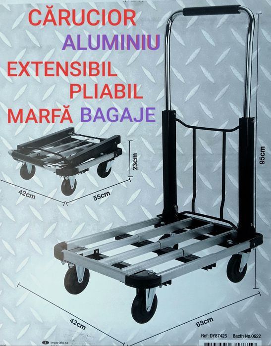 CARUCIOR ALUMINIU pliabil, extensibil pentru bagaje, marfa NOU 170 Lei