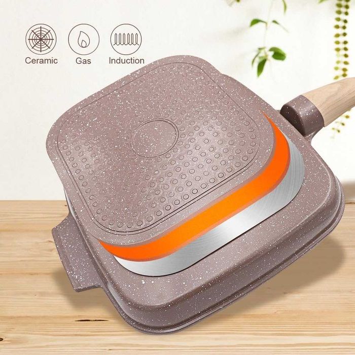 Индукционен грил тиган RANXINGST с капак и сваляща се дръжка – 26×24 см
