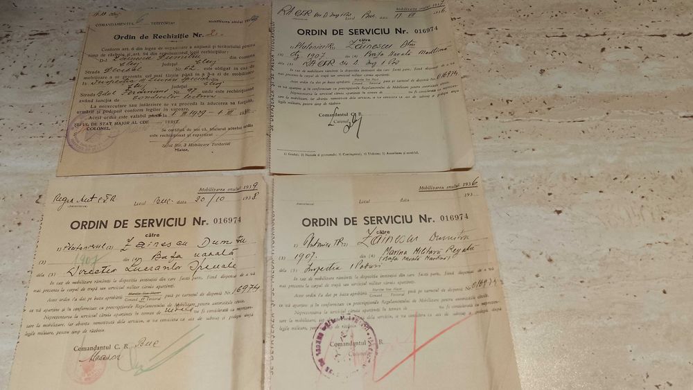 Documente militare din perioada 1916 - 1945