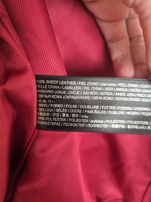 Geaca piele naturala grena, marime S, Mango