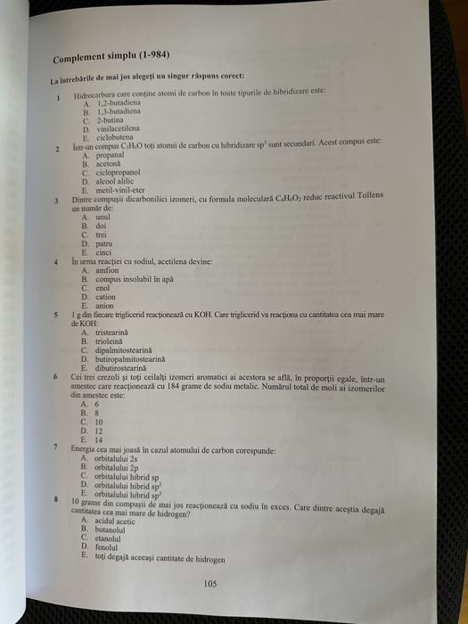 Culegere chimie organica 2019, editia 22, editura “Carol Davila”