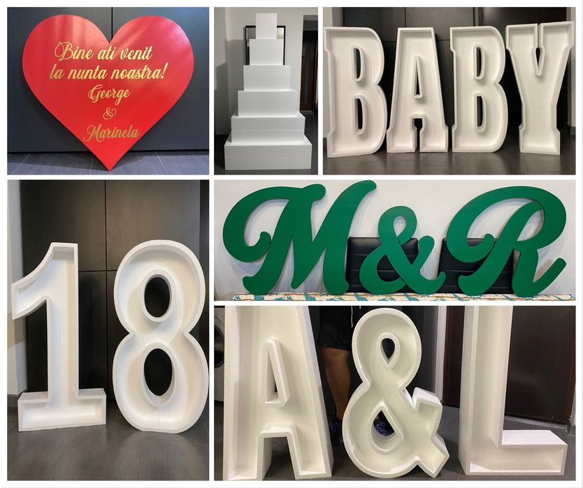 Decor botez, nunta, aniversare, litere, cifre, figurine