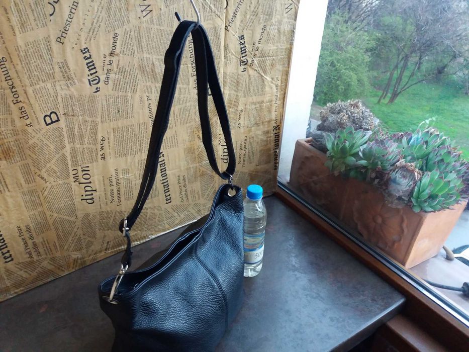 дамска чанта,черна малка кожена торба-естествена кожа