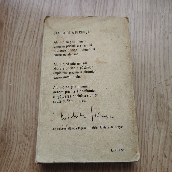 Raritate! Autograf olograf Nichita Stănescu pe romanul Cireșarii (1972)